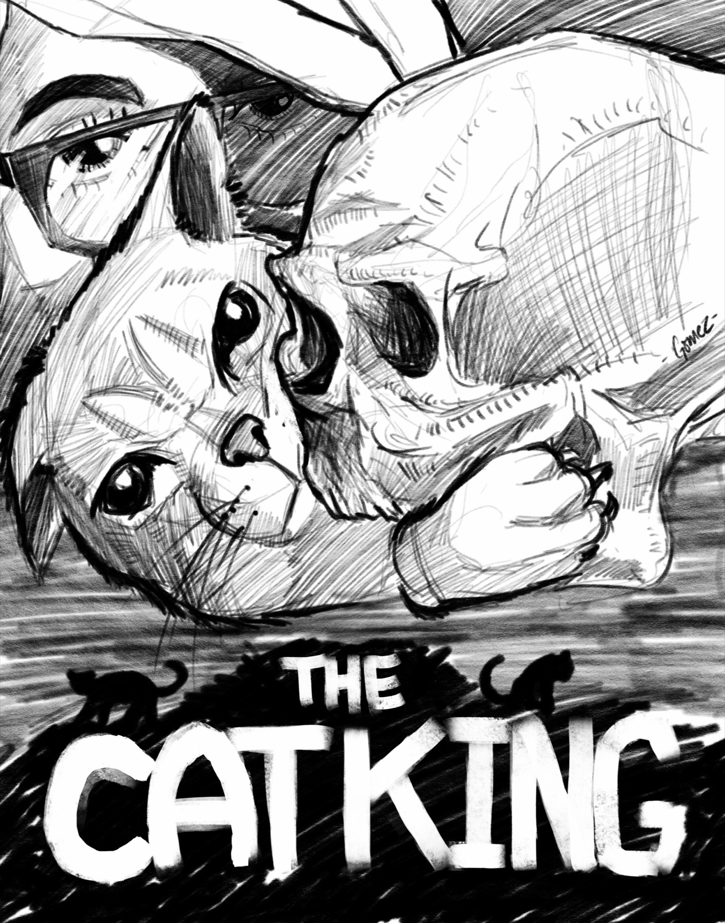 Large hand petting a reclining cat above bold text reading The Cat King